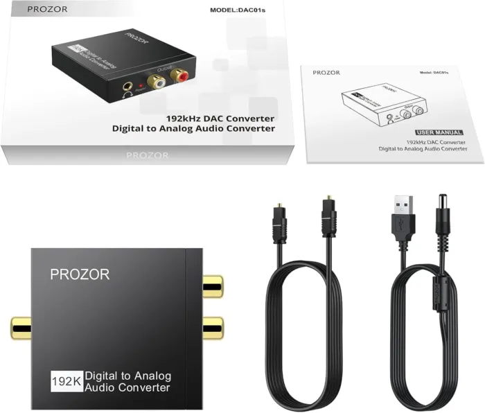 PROZOR 192KHz Digital to Analog Audio Converter DAC Digital SPDIF Optical to Analog L/R RCA Converter Toslink Optical to 3.5mm Jack Adapter for PS3 HD DVD PS4 Amp Apple TV Home Cinema - Image 4