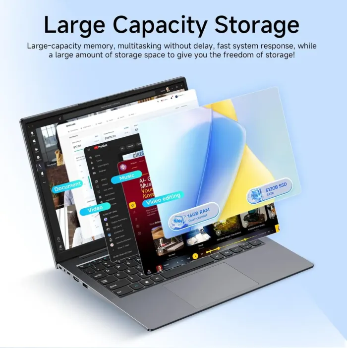EYY Laptop Computer 16GB (8+8) RAM 512GB SSD, 14" 2K Resolution 3:2 Notebook Display, Intel M3-8100Y Processor(up to 3.40 GHz), MS Office, Windows 11 Laptop with Keyboard, WiFi 5, BT 5, HDMI, Gray - Image 3