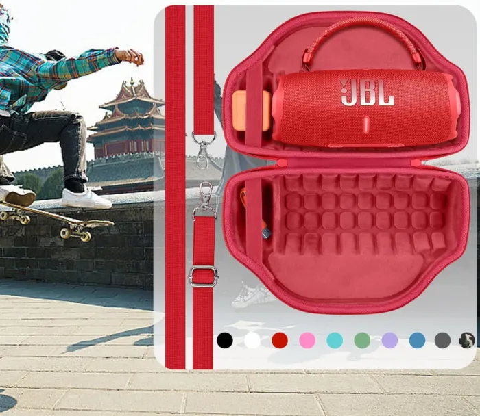 co2CREA Case for JBL Charge 6 Waterproof Portable Bluetooth Speaker, Hard Travel Bag with Detachable Shoulder Strap (Red Case) - Image 5