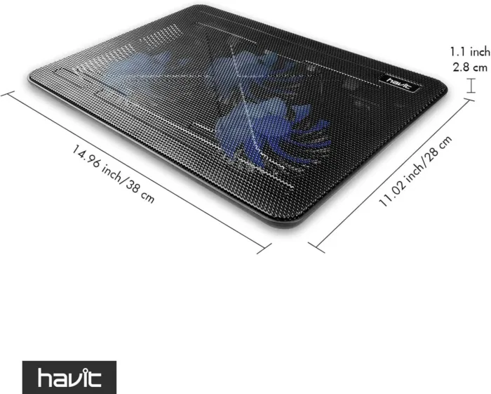 havit HV-F2056 15.6"-17" Laptop Cooler Cooling Pad - Slim Portable USB Powered (3 Fans), Black/Blue - Image 3