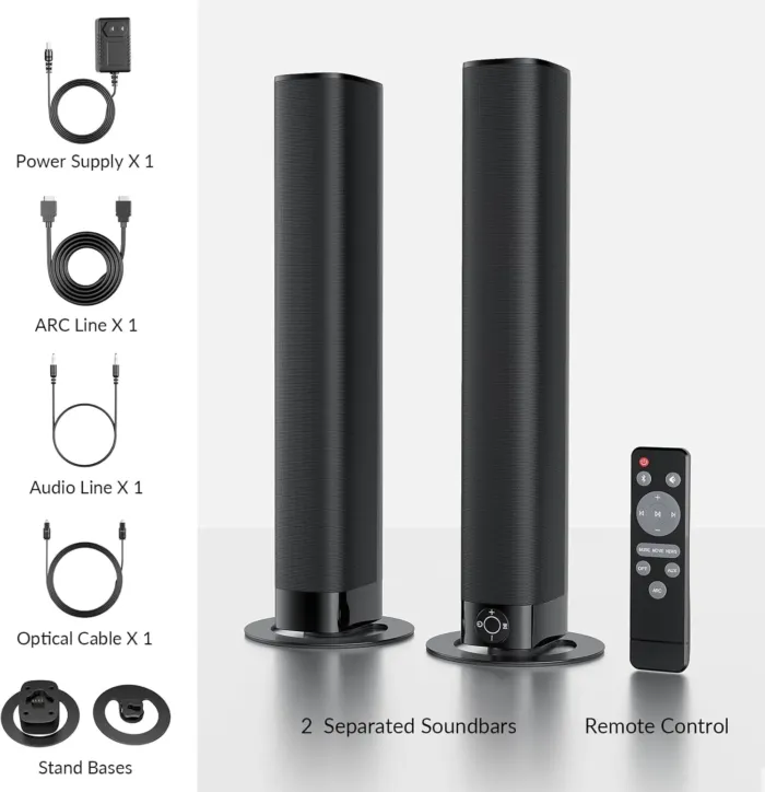 Sound Bar for Smart TV, Soundbar with Bluetooth/ARC/Opt/AUX Connect, Auto Volume Boost, 3 Equalizer Modes, 2 in 1 Detachable Soundbar for TV/PC/Gaming/Projectors - Image 3