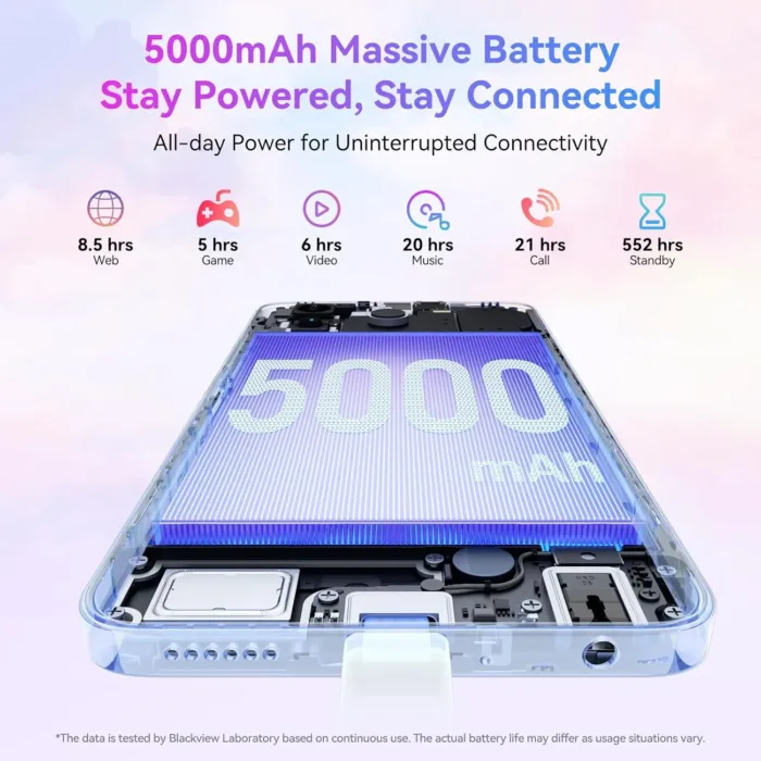 Blackview Wave 8C Unlocked Cell Phone, Android 14 Unlocked Phones, 5000mAh Smartphone, Octa-Core 6GB+64GB/SD 2TB Expand, 6.56"HD, 2 Years Warranty, 3 Card Slots, 3.5mm Headphone Jack, 4G Dual T-Mobile - Image 3