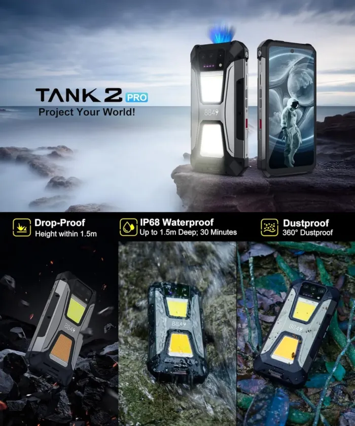 8849 Tank 2 Pro Rugged Smartphone Unlocked, 24+512GB/1TB Android 14 Rugged Cell Phone with Projector, 6.79’’ 4G Waterproof Mobile Phones 23800mAh, Fingerprint/Dual Sim/OTG/GPS/Face ID - Image 3