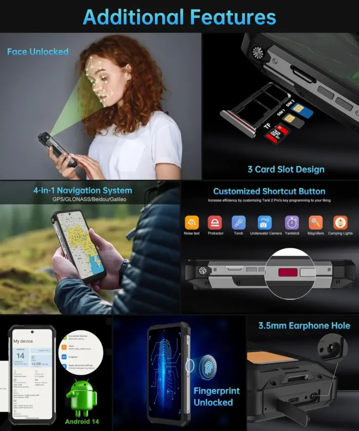 8849 Tank 2 Pro Rugged Smartphone Unlocked, 24+512GB/1TB Android 14 Rugged Cell Phone with Projector, 6.79’’ 4G Waterproof Mobile Phones 23800mAh, Fingerprint/Dual Sim/OTG/GPS/Face ID - Image 9