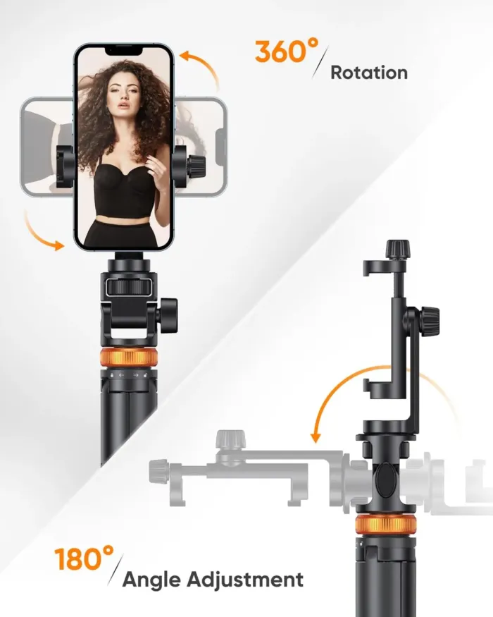 EUCOS 62" Phone Tripod, Tripod for iPhone & Selfie Stick Tripod with Remote, Extendable Phone Tripod Stand & Travel Tripod, Solidest Cell Phone Tripod Compatible with iPhone/Android - Image 4