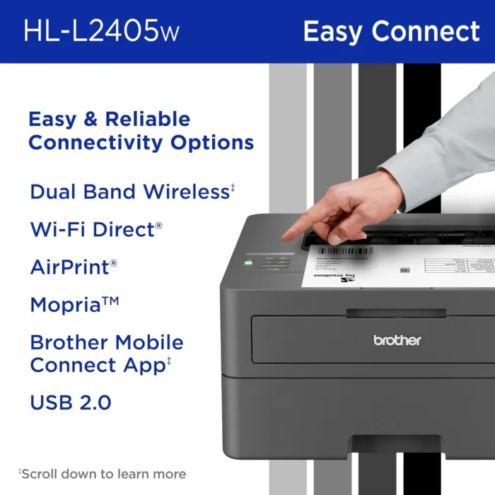 Brother HL-L2405W Wireless Compact Monochrome Laser Printer with Mobile Printing, Black & White Output | Includes Refresh Subscription Trial(1), Amazon Dash Replenishment Ready - Image 3