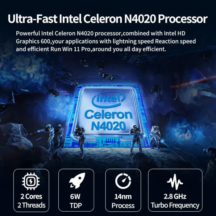 10.1 inch Ultra-Thin Portable Mini Laptop,Celeron N4020 Processor (up to 2.8Ghz), 8GB RAM DDR4,Weight only About 0.8Kg,Built-in Webcam, WiFi, Easy to Carry (Gray, 8G+128GB SSD) - Image 3