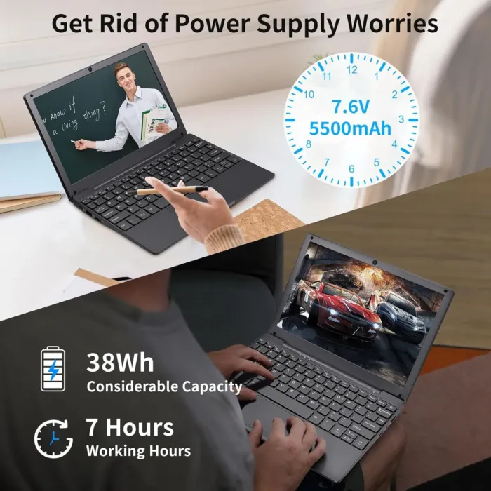 10.1 inch Ultra-Thin Portable Mini Laptop,Celeron N4020 Processor (up to 2.8Ghz), 8GB RAM DDR4,Weight only About 0.8Kg,Built-in Webcam, WiFi, Easy to Carry (Gray, 8G+128GB SSD) - Image 7