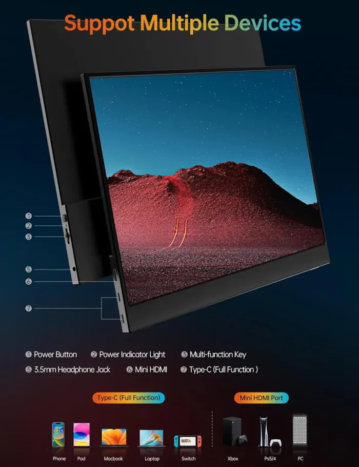 VILVA Portable-Monitor-for-Laptop - 15.6'' 1080P FHD IPS Display USB-C HDMI Portable Monitor for Laptop with Cover and Speakers External Monitor for Laptop/PC/Mac/Phone/Xbox Switch/PS4/ - Image 4