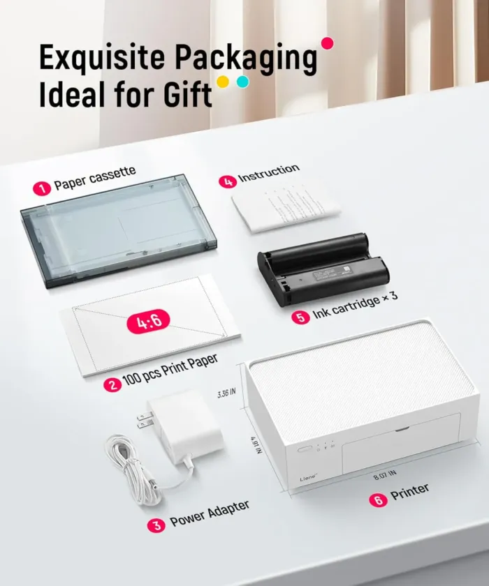 Liene M100 4x6'' Photo Printer, Phone Printer 100 Sheets & 3 Cartridges, Full-Color Photo, Portable Instant Photo Printer for iPhone Android, Thermal Dye Sublimation, Wi-Fi Picture Printer 100 Papers - Image 6