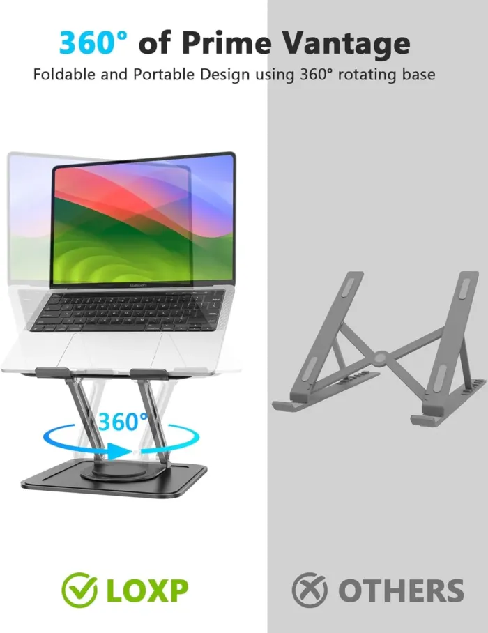 Adjustable Laptop Stand, Computer Stand with 360 Rotating Base, Ergonomic Laptop Riser Mount for Desk Foldable Protable Computer Desk Fits with MacBook Pro Air (10-16") - Black - Image 3