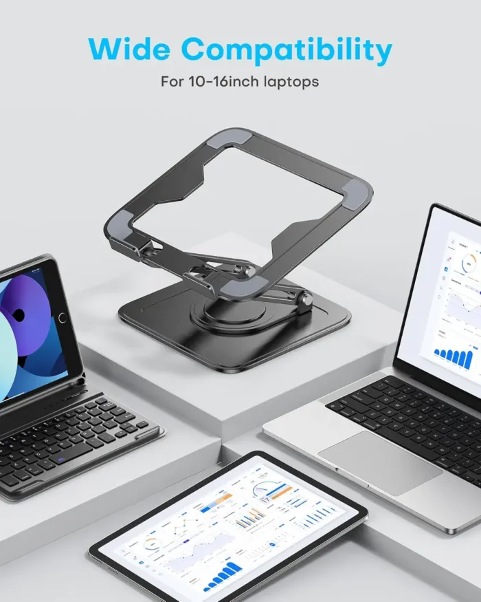 Adjustable Laptop Stand, Computer Stand with 360 Rotating Base, Ergonomic Laptop Riser Mount for Desk Foldable Protable Computer Desk Fits with MacBook Pro Air (10-16") - Black - Image 4