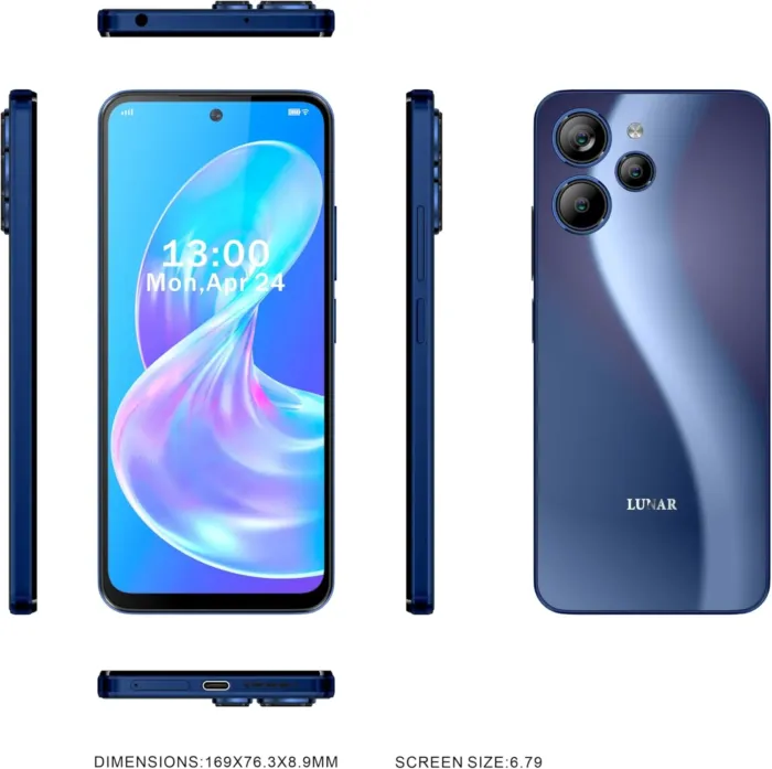 LUNAR Eclipse L1 5G Unlocked Android Smart Phone, 6.79 Inches Display, 5000mAh Battery, Fast Charging, 50MP+5MP+2MP Rear Camera with AI, 16MP Front Camera, Android 14, Aura Blue - Image 6