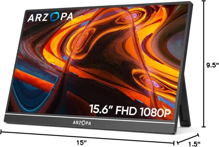 ARZOPA Portable Monitor 15.6'' FHD 1080P - Ultra-Slim Portable Laptop Monitor with Kickstand - IPS Display for PC, MAC, Phone, Xbox, PS5 - USB C & HDMI Connectivity - A1 - Image 3