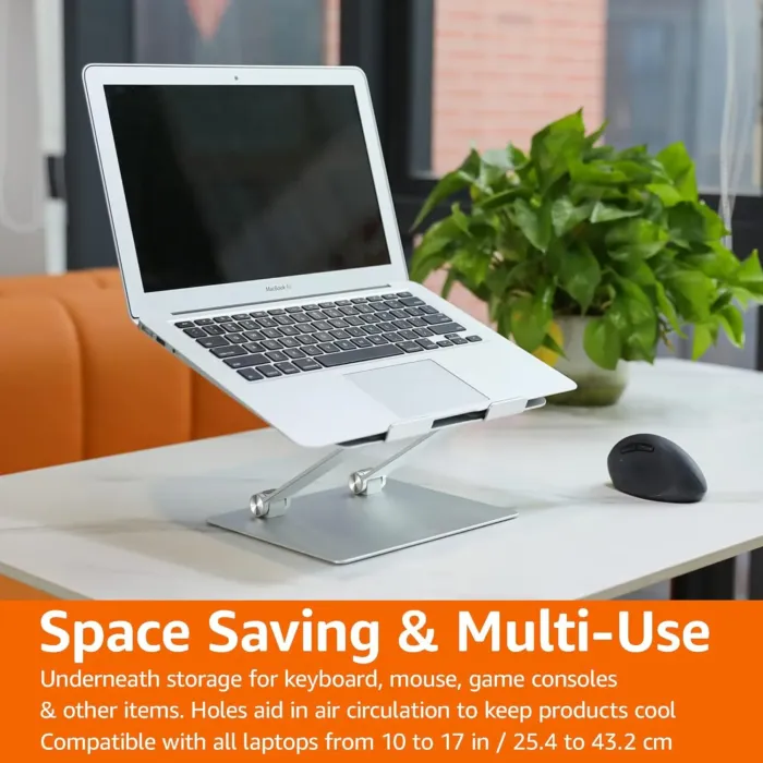 Amazon Basics Ergonomic and Foldable Laptop Stand for Desk, Adjustable Riser, Fits all Laptops and Notebooks up to 17.3 Inch, 10 x 8.7 x 6 in, Silver - Image 4
