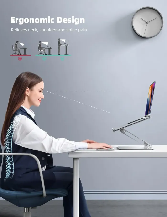 Lamicall Adjustable Laptop Stand, Portable Laptop Riser, Aluminum Laptop Stand for Desk Foldable, Ergonomic Computer Notebook Stand Holder for MacBook Air Pro, Dell XPS, HP (10-17.3'') - Silver - Image 3
