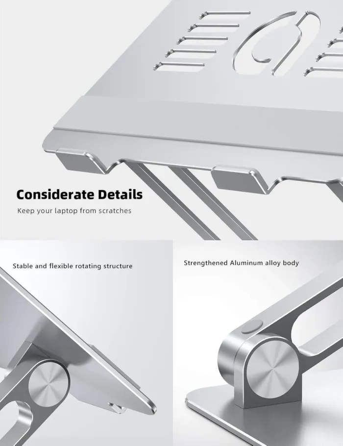 Lamicall Adjustable Laptop Stand, Portable Laptop Riser, Aluminum Laptop Stand for Desk Foldable, Ergonomic Computer Notebook Stand Holder for MacBook Air Pro, Dell XPS, HP (10-17.3'') - Silver - Image 4