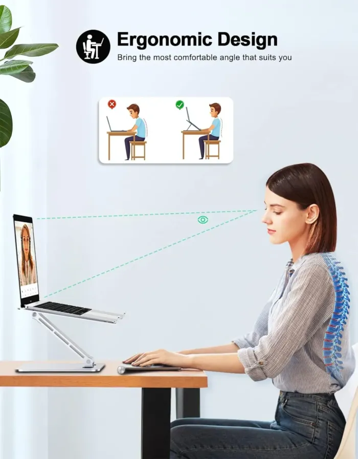 Foldable Laptop Stand, Height Adjustable Ergonomic Computer Stand for Desk, Aluminum Portable Laptop Riser Holder Mount Compatible with MacBook Pro Air, HP, Dell 10-16" - Image 3