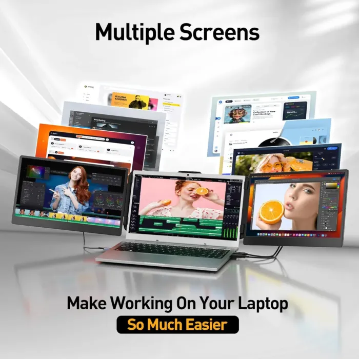 Laptop Screen Extender, 14.2" Portable Triple Monitor for Laptop with Full HD IPS Display, Laptop Extended Monitor Compatible with Mac, Windows, Chrome, Fits 13-17 Inch Laptops - Image 8