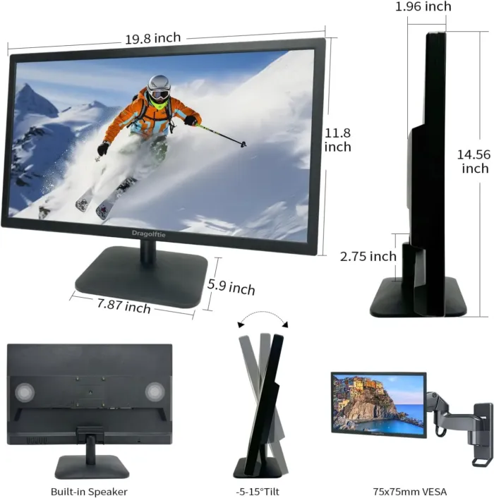 21.5 Inch Touchscreen Monitor FHD 1920x1080P, Built-in Speakers, VESA Supports, 10-Points Computer Touch Screen PC Display with Type-B HDMI VGA Port, 75Hz Desktop Touch Display, Black - Image 4