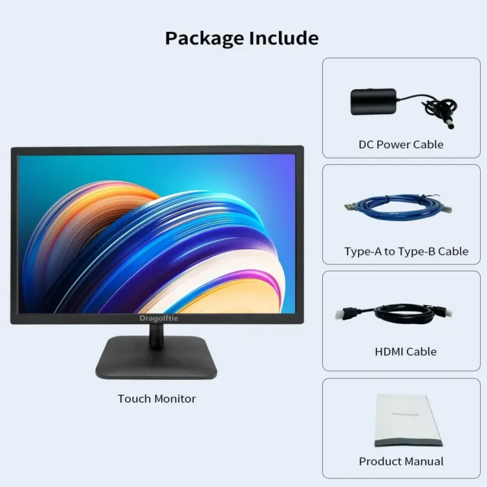 21.5 Inch Touchscreen Monitor FHD 1920x1080P, Built-in Speakers, VESA Supports, 10-Points Computer Touch Screen PC Display with Type-B HDMI VGA Port, 75Hz Desktop Touch Display, Black - Image 9
