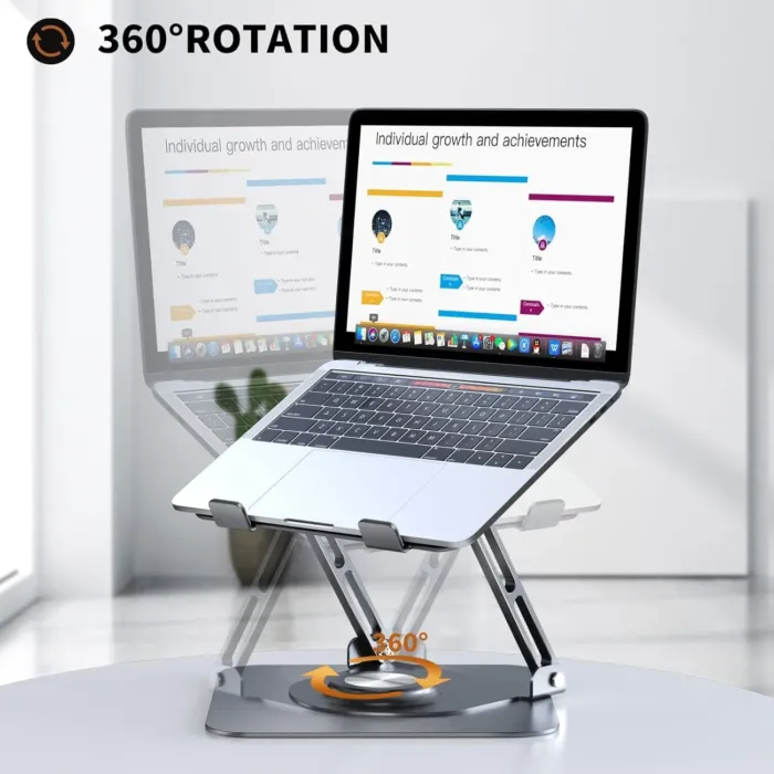 Laptop Stand for Desk, Adjustable Computer Stand with 360° Rotating Base, Ergonomic Laptop Riser for Collaborative Work, Foldable & Portable Laptop Stand, fits for All 10-16" Laptops - Image 3