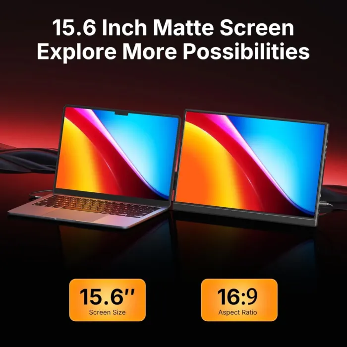WGK Portable Monitor 15.6-inch 1080P USB-C HDMI Ultra Slim Travel Monitor with Kickstand for Laptop, PC, Mac Phone, PS, Xbox, Swich Gaming Monitor IPS Slim Zero Bezel - Image 3