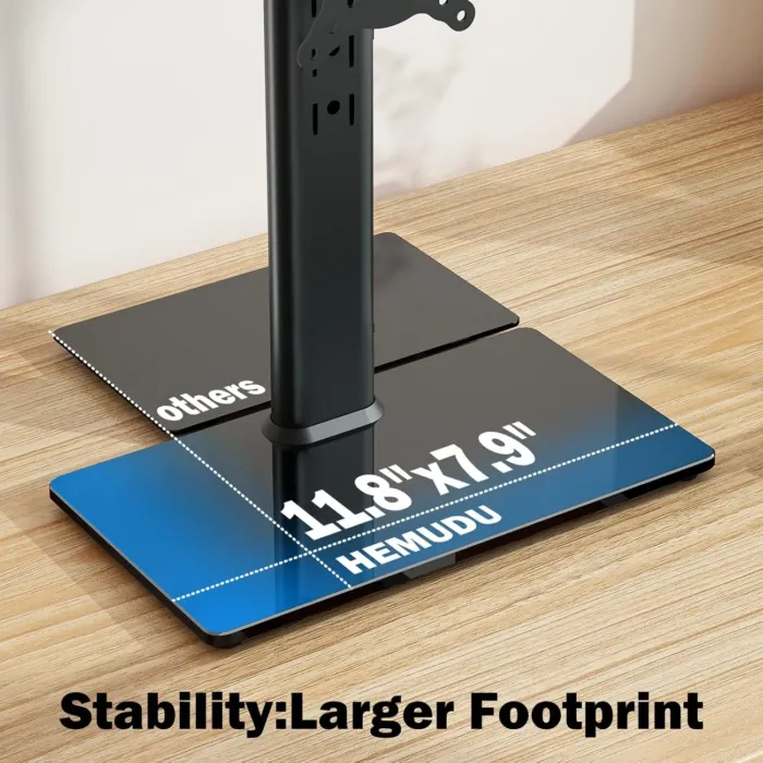 Single LCD Computer Monitor Free-Standing Desk Stand Mount Riser for 13 inch to 32 inch screen with Swivel, Height Adjustable, Rotation, Vesa Base Stand Holds One (1) Screen up to 77Lbs(HT05B-001)) - Image 3
