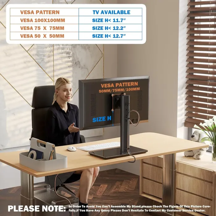 Single LCD Computer Monitor Free-Standing Desk Stand Mount Riser for 13 inch to 32 inch screen with Swivel, Height Adjustable, Rotation, Vesa Base Stand Holds One (1) Screen up to 77Lbs(HT05B-001)) - Image 4