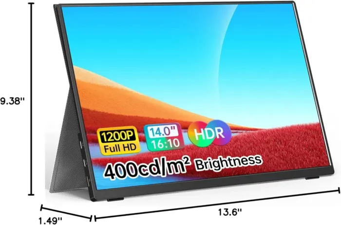 WGK Portable Monitor 14 Inch FHD1200P Ultra-Slim for Laptop Monitor, USB-C HDMI Plug&Play,100% SRGB External monito,Dual Speakers Extender Display. with Smart Cover for Laptop,PC Phone Xbox PS4/5 - Image 4