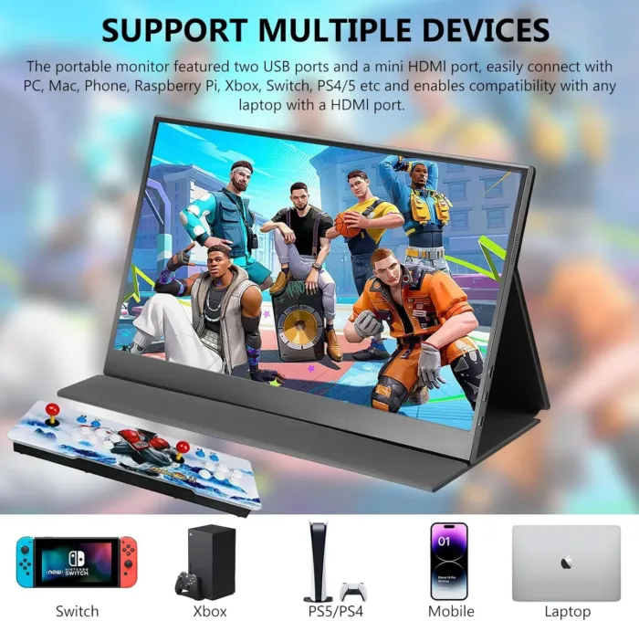 15.6" Portable Monitor 1080P FHD IPS USB-C HDMI Portable Monitor for Laptop,PC,Mac Phone,Xbox,Swich,PS,w/Premium Smart Cover,VESA Support - Image 3