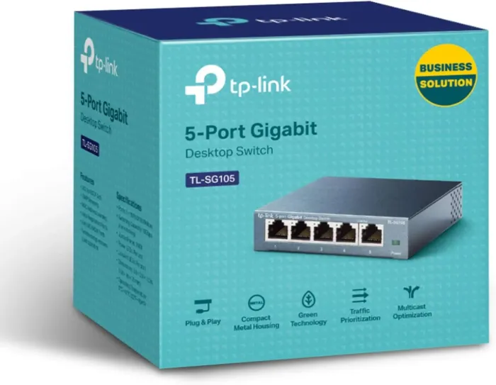 TP-Link TL-SG105, 5 Port Gigabit Unmanaged Ethernet Switch, Network Hub, Ethernet Splitter, Plug & Play, Fanless Metal Design, Shielded Ports, Traffic Optimization,Navy Blue - Image 3