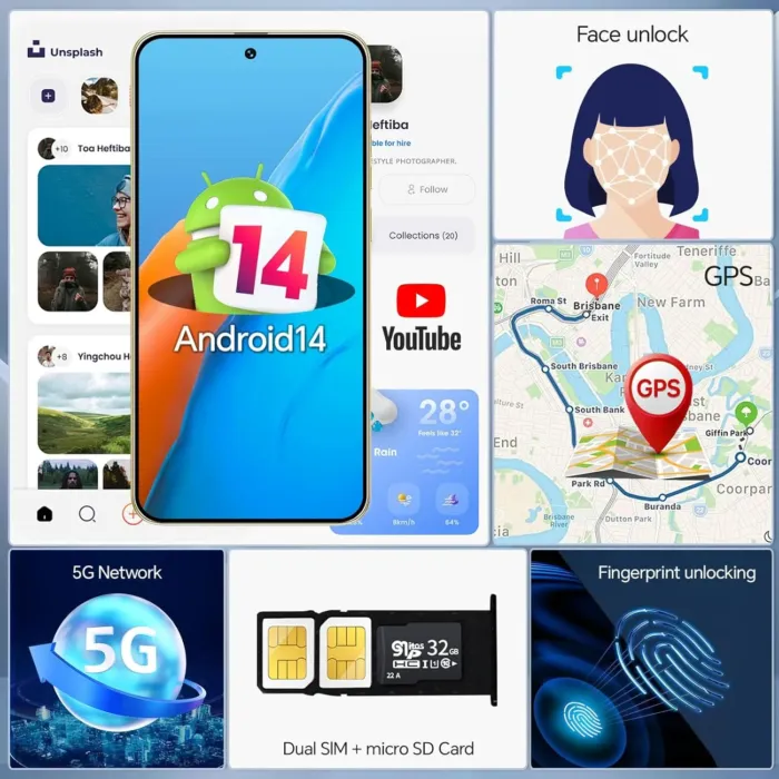 Unlocked Phones A19, 6.8" Screen Android 14 Mobile Phone, Snapdragon 888 Processor, 12GB+256GB Smartphone, 5G Dual SIM, 6800mAh Battery, 48MP+108MP Camera Cell Phone, Face ID, Silver - Image 3
