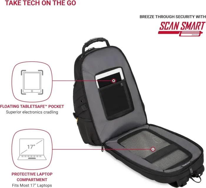 SwissGear 1900 Scansmart TSA 17 Laptop Backpack, Black/Gold, 19-Inch - Image 3