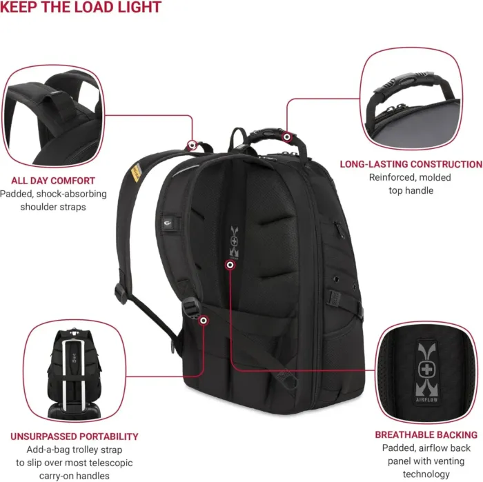 SwissGear 1900 Scansmart TSA 17 Laptop Backpack, Black/Gold, 19-Inch - Image 4