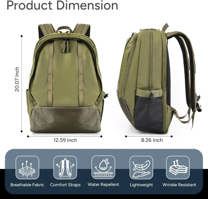 travel inspira Travel Laptop Backpack, Business Anti Theft Sturdy Work Bag with USB Charging Port, Airline Approved College Computer Bag Gift for Men & Women Fits 16 Inch Notebook, Green - Image 6