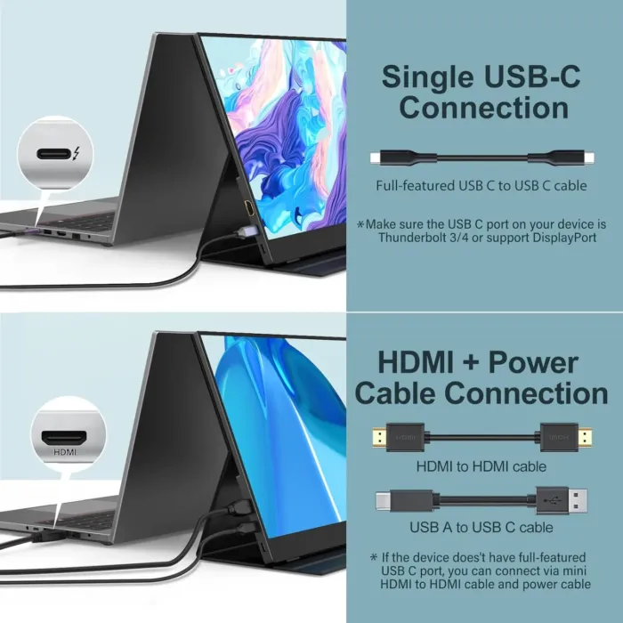 InnoView Portable Monitor, 15.6 Inch FHD 1080P HDMI USB C Second External Monitor for Laptop, Desktop, MacBook, Phones, Tablet, PS5/4, Xbox, Switch, Built-in Speaker with Protective Case - Image 3