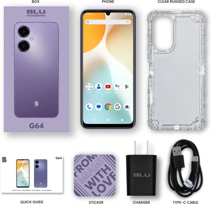 BLU G64 | 2024 | All-Day Battery | Unlocked | 6.8” HD+ Infinity Display | 256GB | Dual 50MP Camera | US Warranty| Purple - Image 4