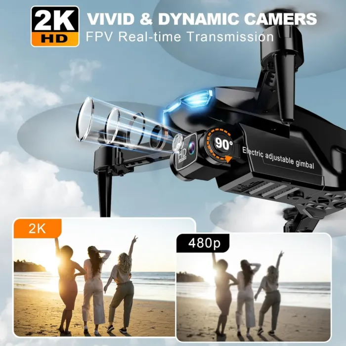 Drone with Camera for Adults, 2K HD FPV Drones with Upgrade Altitude Hold, One-Key Take Off/Landing, Speed Adjustment, Headless Mode, 2 Batteries, Toys Gifts for Teen Boys Girls, Beginner - Image 3