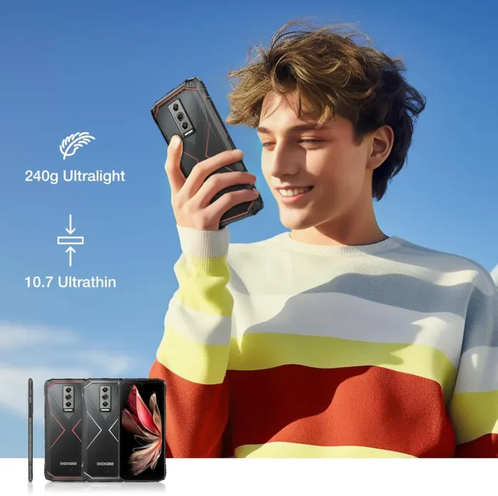 DOOGEE Blade10 Pro(2025) Android 15 Rugged Phone,10.7mm Ultra-Thin,30GB+256GB/TF 2TB,6.56”HD+90Hz Rugged Smartphone,5150mAh,50MP+8MP Camera,NFC/Widevine L1/Face ID/IP68/IP69K/3 Card Slot(Red) - Image 8