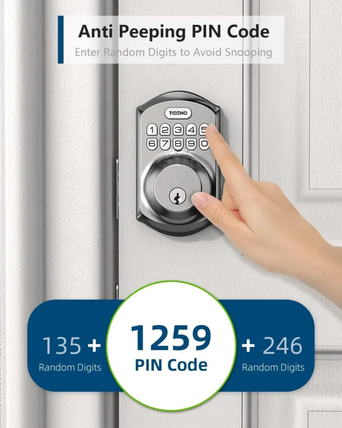 TEEHO TE001 Keyless Entry Door Lock with Keypad - Smart Deadbolt Lock for Front Door with 2 Keys - Auto Lock - Easy Installation - Satin Nickel - Image 3