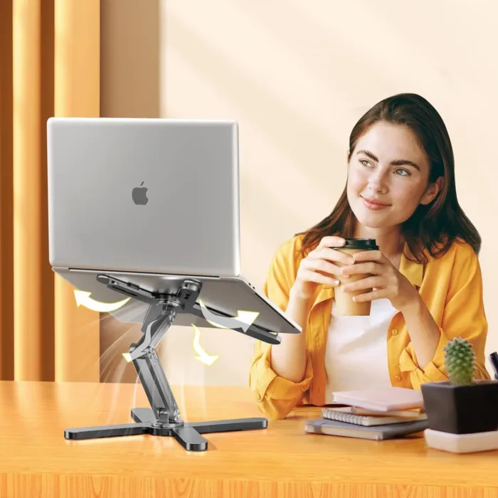 FoldWise X Laptop Stand for Desk - 100% Aluminum, 360° Rotating Base, Foldable, Adjustable Height & Angles Laptop Riser - Sturdy & Portable MacBook Stand, Computer Holder for 11-18” - Image 3