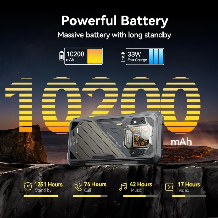 CUBOT King Kong X Rugged Smartphone 5G - 32GB+256GB Cell Phone, 10200mAh(33W) Battery, 6.58" FHD+1.85" Dual Display Rugged Phone Unlocked, 100MP Camera, 5G Dual SIM Android 14 Phones, NFC/GPS/OTG - Image 3
