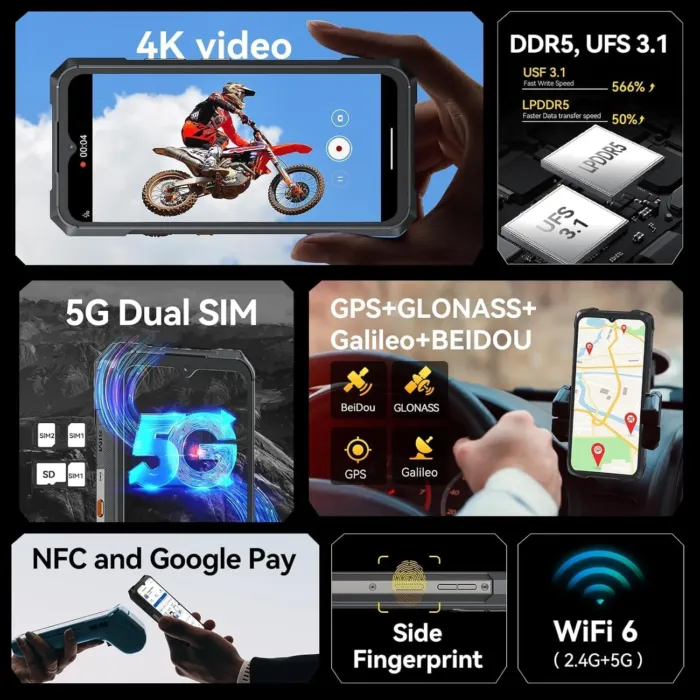 CUBOT King Kong X Rugged Smartphone 5G - 32GB+256GB Cell Phone, 10200mAh(33W) Battery, 6.58" FHD+1.85" Dual Display Rugged Phone Unlocked, 100MP Camera, 5G Dual SIM Android 14 Phones, NFC/GPS/OTG - Image 8