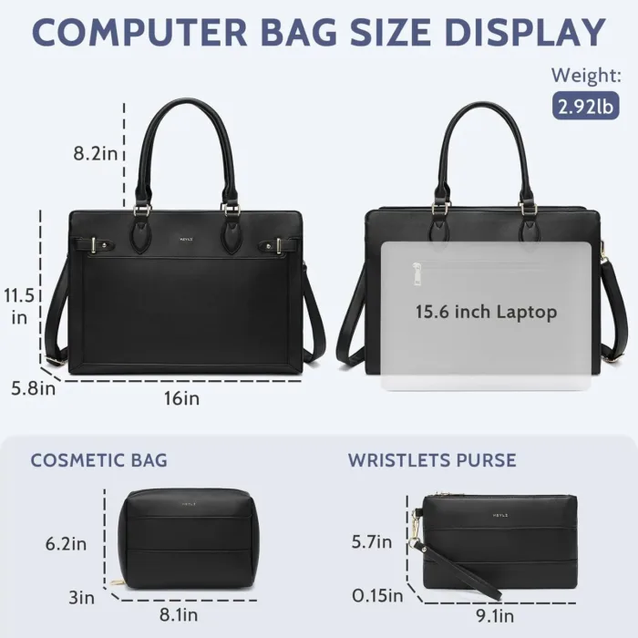 Keyli 3pc Laptop Tote Bag for Women 15.6 Inch Work Bag Business Computer Briefcase Waterproof Leather Messenger Bags Purses - Image 3