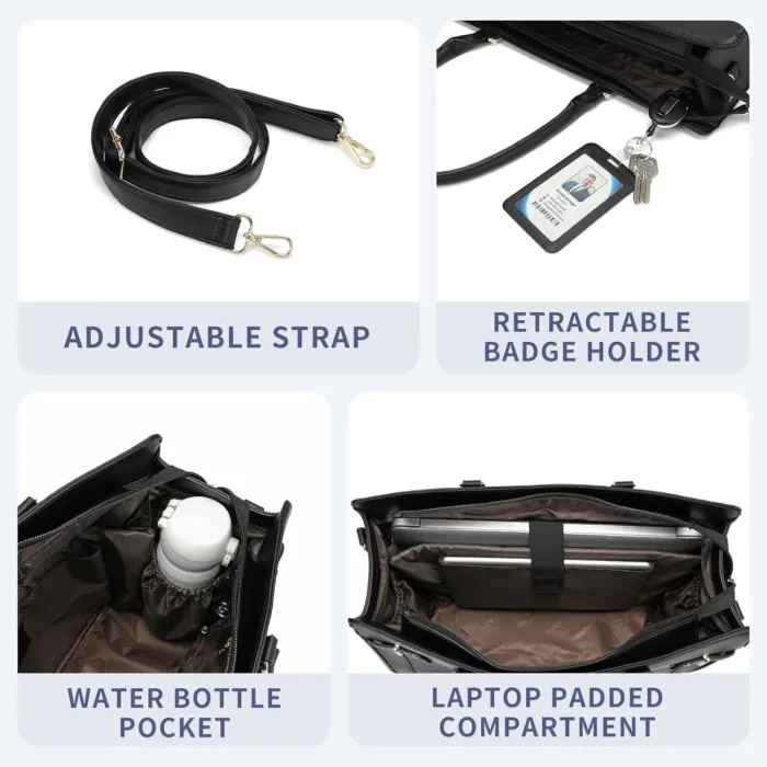 Keyli 3pc Laptop Tote Bag for Women 15.6 Inch Work Bag Business Computer Briefcase Waterproof Leather Messenger Bags Purses - Image 7