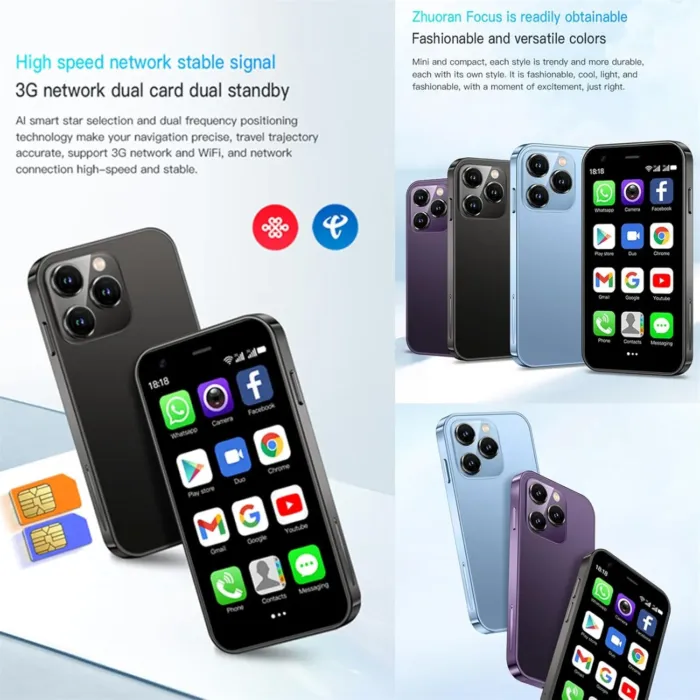 XS15 3G Mini Smartphone 3.0 Inch WiFi GPS China Mobile RAM 2GB ROM 16GB Quad Core Android 8.1 Cell Phones 3D Glass Slim Body HD Camera Dual Sim Cute Palm Smartphone (Black) - Image 3