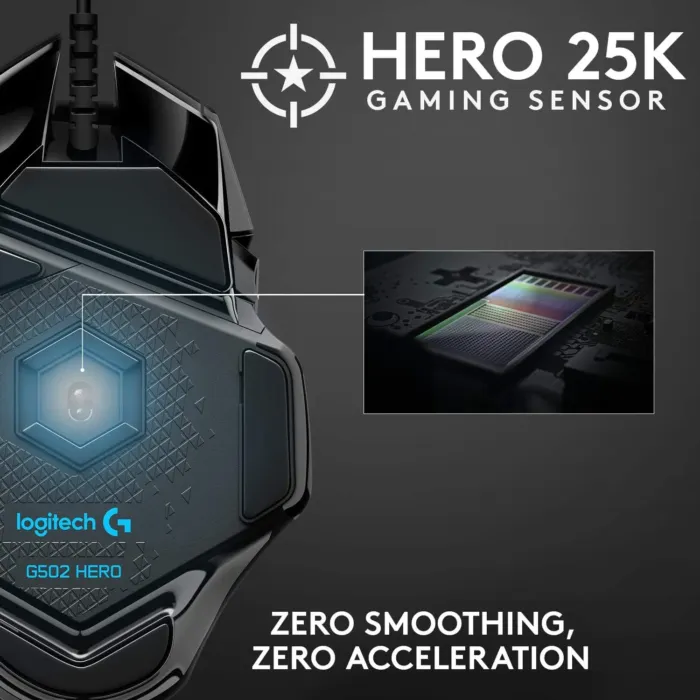 Logitech G502 HERO High Performance Wired Gaming Mouse, HERO 25K Sensor, 25,600 DPI, RGB, Adjustable Weights, 11 Programmable Buttons, On-Board Memory, PC / Mac - Image 3
