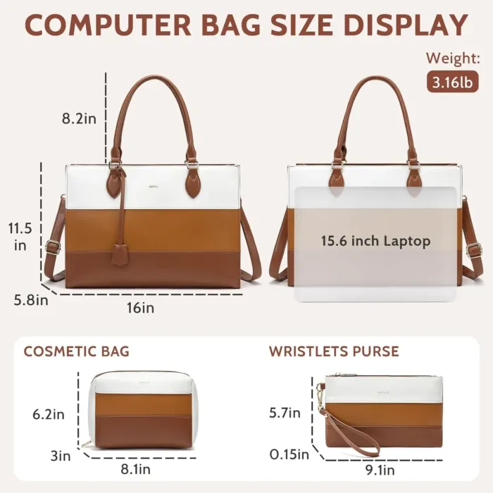Keyli 3pcs Laptop Bag for Women,15.6 Inch Work Tote Bags Waterproof Leather Business Computer Briefcase Shoulder Handbag - Image 3