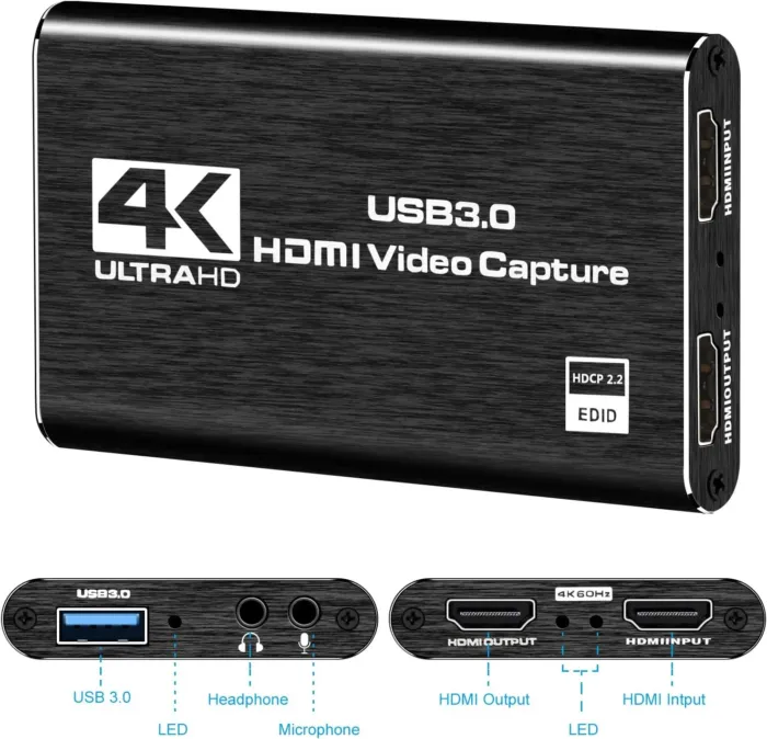 Capture Card Nintendo Switch, 4K HDMI Video Capture Card, 1080P 60FPS, HDMI to USB 3.0 Capture Card for Streaming Work with Camera/Xbox/PS4/PS5/PC/OBS - Image 3